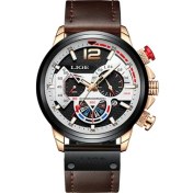 Resim Hanyang Gül Altın Beyaz L Lıge Gündelik Iş Kronograf Su Geçirmez Paslanmaz Çelik Izle Erkekler Yeni Lüks Moda Erkekler Kuvars Saatler Horloges Mannen + Kutu (Yurt Dışından) 