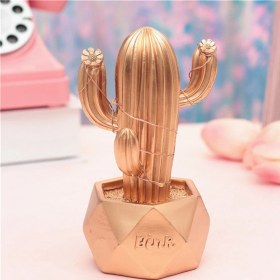 Resim Buffer LED Işıklı Sevimli Kaktüs Dekoratif Masa Lambası Mini Biblo Gece Lambası-Gold 
