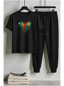 Resim classy moda Unisex Oversize Eşofman Takımı Kısa Kollu T-shirt Rahat Kalıp Günlük Spor Yazlık 