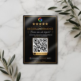 Resim Google Değerlendirme QR Kodu - Metal Levha Gold - M (20x30) / 0.50 mm / Mıknatıslı Kurulum 