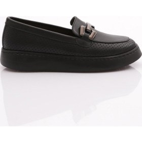 Resim Dgn 422 Kadin Tokali Lazerli Loafer Ayakkabi 422-1567-17019 Siyah 