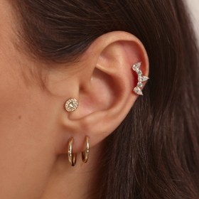 Resim Oval Taşlı Altın Tragus Piercing 