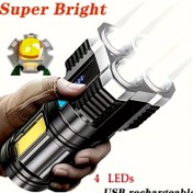 Resim 1 adet Anyice Süper Parlak 4-LED El Feneri, Su Geçirmez COB Yan Işık, 1200mAh Şarj Edilebilir Pil, 4 Mod, USB Şarj - Kamp ve Acil Aydınlatma için İdeal, Şarj Edilebilir El Feneri, En İyi Noel için, Şükran Günü için Mükemmel 
