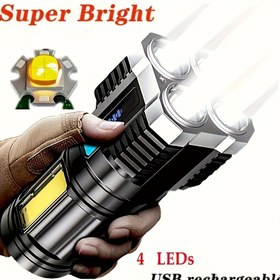 Resim 1 adet Anyice Süper Parlak 4-LED El Feneri, Su Geçirmez COB Yan Işık, 1200mAh Şarj Edilebilir Pil, 4 Mod, USB Şarj - Kamp ve Acil Aydınlatma için İdeal, Şarj Edilebilir El Feneri, En İyi Noel için, Şükran Günü için Mükemmel 