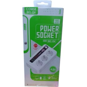 Resim Comse 5 USB Portlu Akıllı Zaman Ayarlı On/off Düğmeli 2 Metre Uzatma Kablolu 3'lü Priz Beyaz 