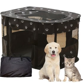 Resim 1 adet Katlanabilir Kedi Kafesi Taşınabilir Kedi Çiti Kedi Çadırı Kedi Doğum Odası Taşıma Sapı ile Açık Hava Malzemeleri için 