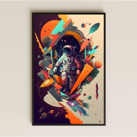 Resim Soyut Geometrik Astronot Temalı Pleksi Tablo - Sanatsal Uzay Dekoru 