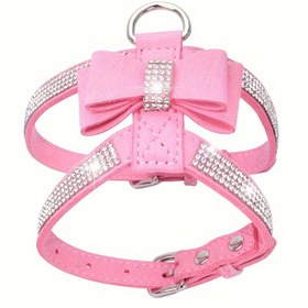 Resim Sparkling Rhinestone Köpek Tasması, Yumuşak Köpek Yeleği Küçük ve Orta Boy Köpekler İçin Yaka Bağı İle 