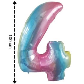 Resim Folyo Balon 4 Rakamı Helyum Balon 100 Cm Gökkuşağı Renk Çok Renkli 