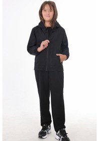 Resim Spor Kız Çocuk İçi Astarlı Su Ve Rüzgar Geçirmez Kapüşonlu Çift Fermuarlı Cepli Yağmurluk Siyah 