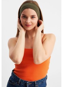 Resim Kadın %100 Pamuklu Penye, Kaymaz, Terletmez, Ultra Hafif, Spor Saç Bandı Bandana - Tek Ebat / Haki Haki 