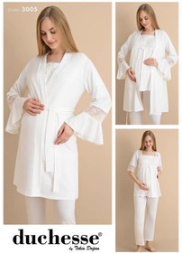 Resim Duchesse 3005 Ekru 3 Lü Hamile Lohusa Pijama Sabahlık Tk 