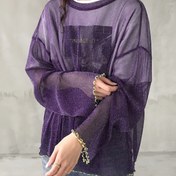 Resim Kadınların Şık Mor ve Beyaz Kontrast T-Shirt'i - Gevşek Kesim, Kısa Kollu, Yuvarlak Yaka, Hafif Polyester Karışımı, Bahar/Yaz Rahat Giyim, Bahar Modası Üst | Kontrast Renk Üstü | Polyester Karışımı 