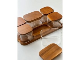 Resim SUELF CO 6'lı Akasya Kapaklı ve Standlı Kahvaltılık Seti 