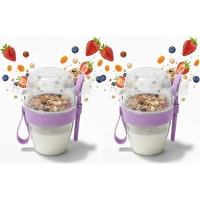Resim Corcoz Pratik Kaşık Çatallı Müsli Yoğurt Yulaf Salata ve Atıştırma Kabı 600 ml 2 Adet - CZ115 