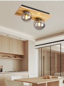 Resim Meggy 2'li Ahşap Plafonyer Avize Ahşap 