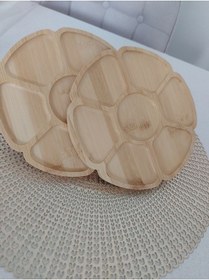 Resim 1 Adet Bölmeli Ahşap Sunumluk Çerezlik,kahvaltılık,bambu 20 20 Cm Şeffaf - Altın 