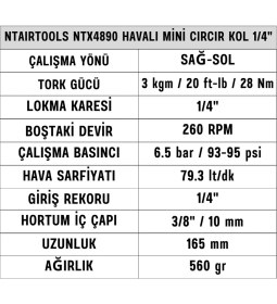 Resim Ntairtools NTX4890 Havalı Mini Cırcır Kol 1/4" 