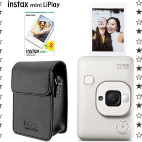 Resim Fujifilm Instax mini LiPlay Hybrid Misty White Fotoğraf Makinesi 20'li Film ve Deri Kılıf Hediye Seti 