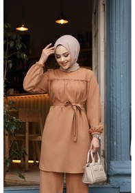 Resim Misskayle Fırfır Detaylı Tesettür Camel Takım Camel 
