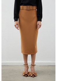 Resim Sateen Kemerli Kalem Etek - Camel-132464 Camel 