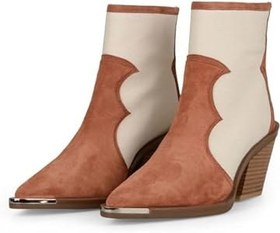 Resim Süet Taba Canvas Kumaş Detaylı Kadın Kovboy Bot 