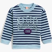 Resim Erkek Bebek Çizgili Baskılı Sweatshirt Bisiklet Yaka Pamuklu 