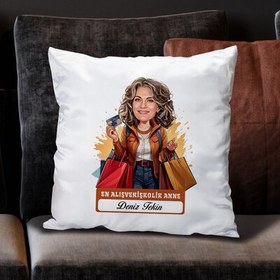 Resim Alışveriş Delisi Anne Karikatürlü Yastık 