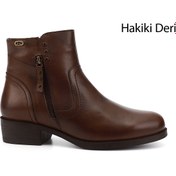 Resim GÖNDERİ(R) Kadın / Kız Taba Antik Çift Fermuarlı Kauçuk Taban Hakiki Deri Bot 