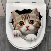 Resim 3D Kedi Tuvalet Sticker - Su Geçirmez Vinil Çıkartma, Kendinden Yapışkan Kapak Kapağı, Çıkarılabilir ve Kolay Kurulum, Banyo Dekoru ve Tatil Ev Aksesuarları için Mükemmel, Sevimli Banyo Aksesuarı 
