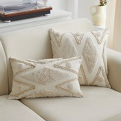 Resim 1 adet Bohemian Tarzı Geometrik Örgü İşlemeli Yastık Kılıfı, %95 Polyester %5 Ketenden Üretilmiştir, Makineyle Yıkanabilir, Fermuar Kapatma, Dokuma Dekoratif Yastık Kılıfı, Salon, Oturma Odası, Yatak Odası İçin - Tekli Paket (İç Dahil Değil) 