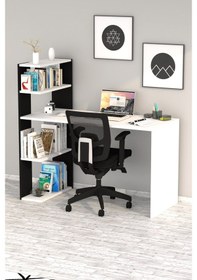 Resim Moonlife Çınar Kitaplıklı Çalışma Masası Beyaz Siyah Beyaz 