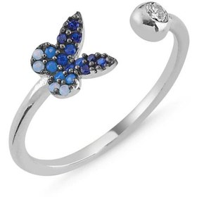 Resim Kelebek Mavi Zirkon Taşlı 925 Ayar Gümüş Ayarlanabilir Yüzük 