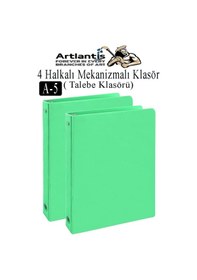 Resim Açık Yeşil 4 Halkalı Klasör 2 Adet A5 Pvc Öğrenci Ve Ofis Tipi Evrak Sunum Klasörü İç Cepli Otomatik Mekanizmalı Büro Açık Yeşil 