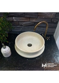 Resim Traverten Oluk Dizayn Yuvarlak Lavabo 