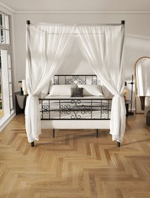 Resim ARGİMO Stella Sultan Başlıklı Çift Kişilik Ferforje Metal Karyola (CİBİNLİKSİZ) Siyah 