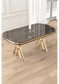 Resim Canisa Zae Serisi 90x168 Lak Panel Antrasit Ironi Gold Ayak Masa Takımı 4 Antrasit Sandalye Antrasit İroni Masa Sandalye Antrasit Gold Detay 