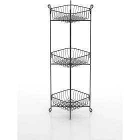 Resim Feyza Design 3 Katlı Çok Amaçlı Metal Sebzelik, Siyah, Modern ve Şık Tasarım 