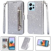 Resim Xiaomi Redmi Note 12 4g İçin Fermuarlı Cüzdan Kılıf Kartlık Mıknatıslı Kapanış Gliter Bileklik Pu Deri 