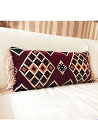 Resim 3 Lü Bordo Kilim Desenli Püsküllü İç Dolgulu Dekoratif Kırlent Seti Etnik Bohem Salon Koltuk Yastığı Bordo 