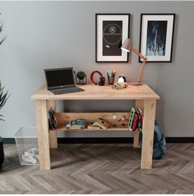 Resim Kznhome Study Raflı Çalışma Masası Bilgisayar Masası Ofis Masası Meşe 