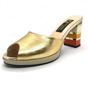 Resim D&A İzland Shoes Kadın Altın Şık Renkli Ökçeli Platform Topuklu Ayakkabı 
