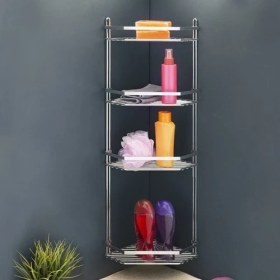 Resim Evistro Banyo Köşe Rafı Şampuanlık Krom Kaplama 4 Katlı 