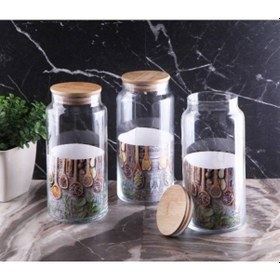 Resim Seramikci Bambu Kapaklı Cam Kavanoz 1.3Lt 3 Adet 