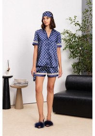 Resim Pierre Cardin Laci Saten Biyeli Kadın Pijama Şort Takımı 1325 Lacivert 