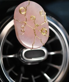 Resim TASARIM ARABAM ATİKE ELİF AKIN Pembe Kuvars Oval Plaka Doğal Taş Tel Sarmalı Klima Kokusu 