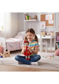 Resim Kırmızı Elbiseli El İşi Amigurumi Oyuncak Kız Bebek Kırmızı 