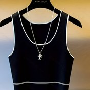 Resim Kadınların Seksi Buzlu İpek Kolsuz Atlet Üstü - Siyah ve Beyaz Çizgili Yuvarlak Yaka Crop Atlet Yaz, Günlük ve Şık Katman Temel, Çok Yönlü Moda Parçası, Kaliteli Kumaş Yapısı 