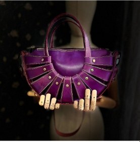 Resim Carıdea El Yapımı Hakiki Deri Bayan Çanta, Clutch, El Omuz Çantası V79 Lila 