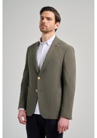 Resim İmza Çizgili Desen Gofreli Mono Yaka Malzemesiz Esnek 6 Drop Slim Fit Ceket 1002250122 Koyu Haki 